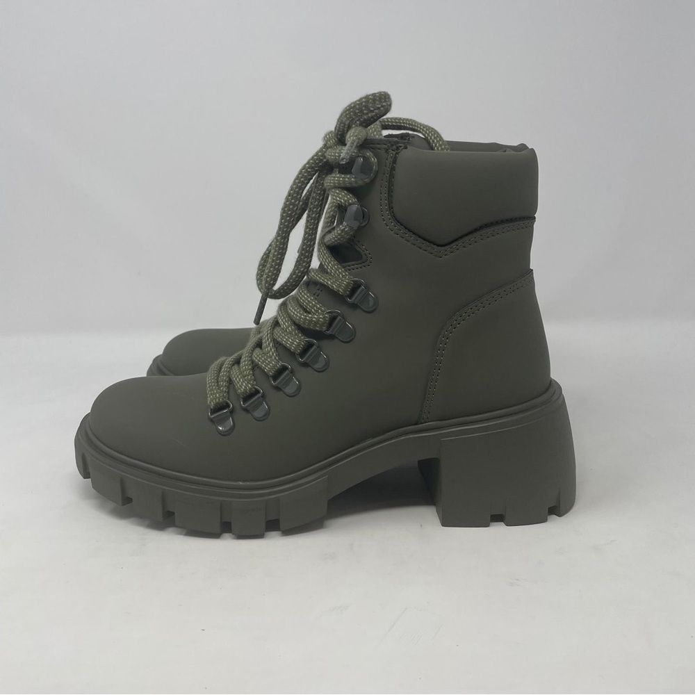 Aqua Reign Block Heel Water Resistant Platform Combat Boots in Olive Green - NWT - Picture 10 of 13